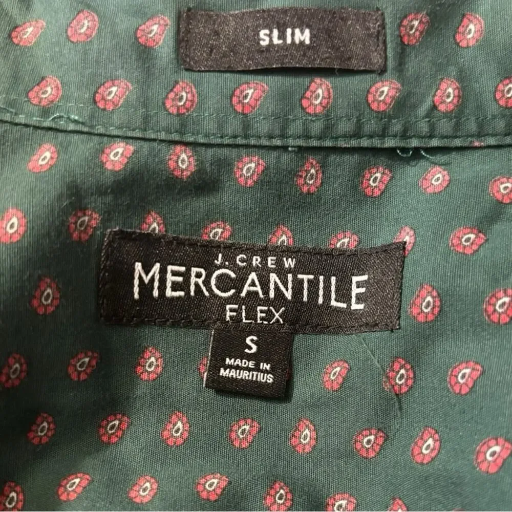 J. Crew Men's Green Button Down Slim Shirt with Geometric Pattern Size Small